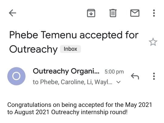 Outreachy Acceptance Email